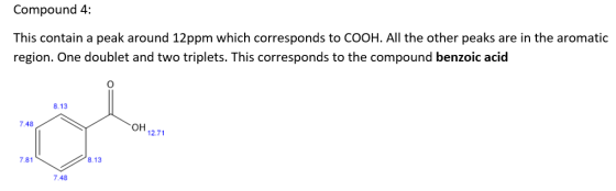Compound 4: This contain a peak around 12ppm which corresponds to COOH. All the other peaks are in the aromatic region. One d