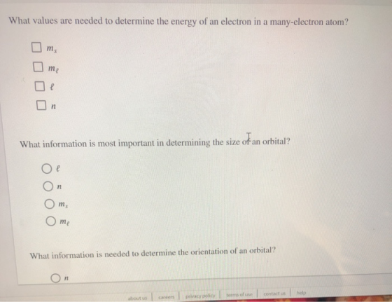 What values are needed to determine the energy of an electron in a many-electron atom? Im What information is most important