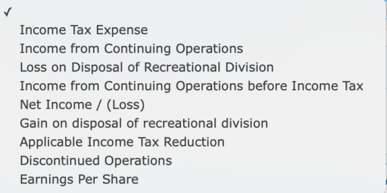 Income Tax Expense Income from Continuing Operations Loss on Disposal of Recreational Division Income from Continuing Operations before Income Tax Net Income /(Loss) Gain on disposal of recreational division Applicable Income Tax Reduction Discontinued Operations Earnings Per Share
