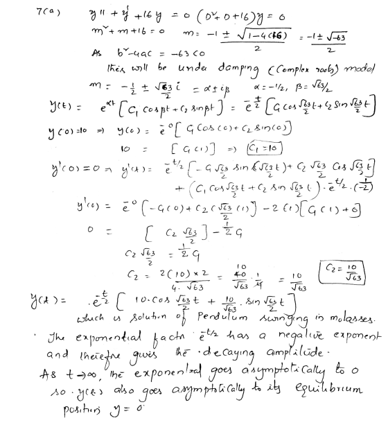 704) -1 + -63 2 2 y colato yll + Ýtity (D+D+6)y=0 mt m +16=0 -1+ Ni-4646) br-uac = -63co this will be under damping (Complex
