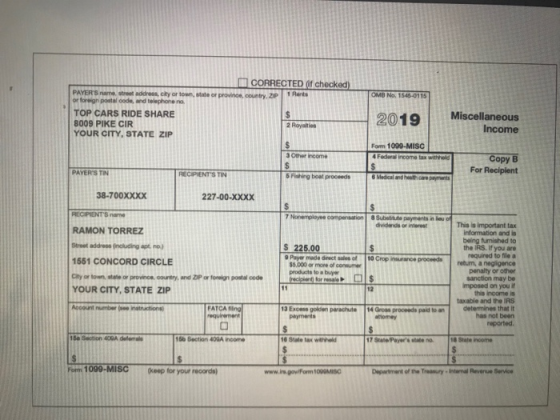 CORRECTED if checked) ate or province, country. DP1 Rets PAYERS Addre, y or foreign polood and honen TOP CARS RIDE SHARE 8009