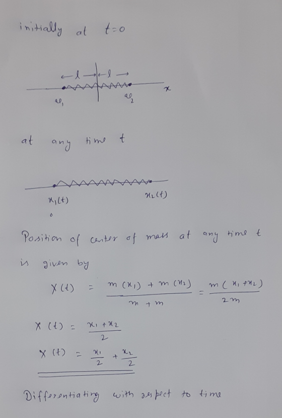 initially at to AANME at any time to HAMAR H2(t) nilt) Position of center of mass at any time t is given by X(t) = m(n) + m (