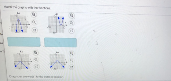 Match the graphs with the functions. a 10 a - 10 10 fr ns -n Te 10 -10 -10 Drag your answer(s) to the correct position
