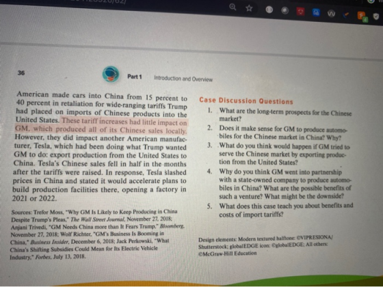 36 Part 1 Introduction and Overview American made cars into China from 15 percent to 40 percent in retaliation for wide-rangi