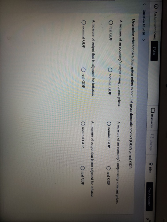 Assignment Score: 37.5% Resources LX Give Up? Hint Check Answer < Question 10 of 16 > Determine whether each description refe