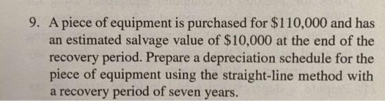 9. A piece of equipment is purchased for $110,000 and has an estimated salvage value of $10,000 at the end of the recovery pe