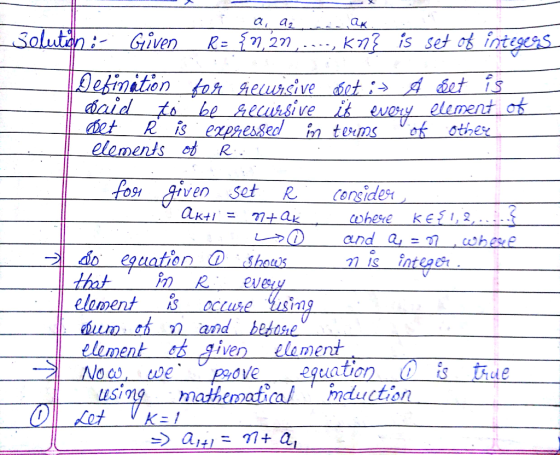 a, az Solutan: Knis set of irtegess Given R n,227 efinition tor geursive dt Aet is daid to be eusive i evory element ok et R