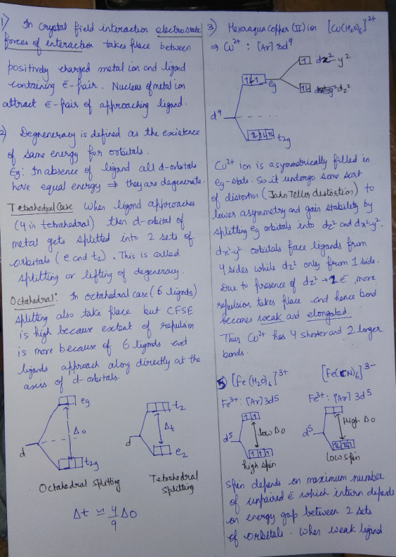 I 141 leg 14 de In Crystal field interaction electrostatic 3) Hexaaqua copper (II)ion forces of interaction takes place betwe