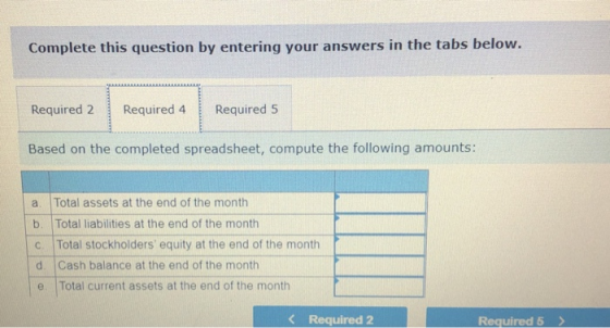 Complete this question by entering your answers in the tabs below. Required 2 Required 4 Required 5 Based on the completed sp