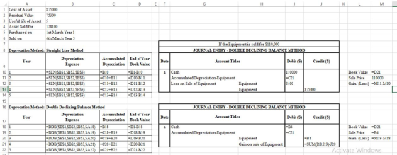 1 2 3 4 5 6 Cost of Asset Residual Value Useful life of Asset 5 Asset Sold for Purchased on Sold on 875000 73300 128100 1st M