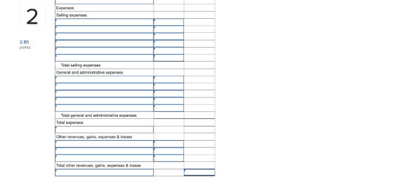 2 Expenses Selling expenses 2.85 points Total selling expenses General and administrative expenses Total general and administ