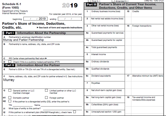 Final K-1 Amended K-1 OMB No. 1545-6123 Schedule K-1 2019 Part III Partners Share of Current Year Income, (Form 1065) Deduct