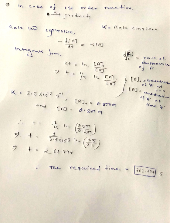 In case reaction, of ist or den Ak products Rate lan K = Rate constant expression - d[A] d7 K[A] integrate form, da dt = rate