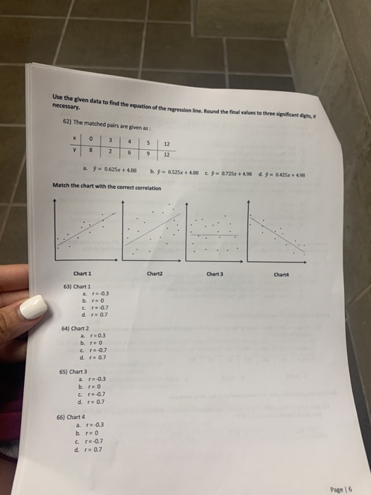 ose the given data to find the equation of the repression line Round the final values to three significant digts, it necessar