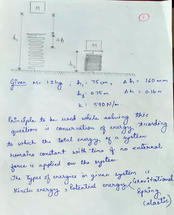 I hi ch hal TV th= 160mm 1.2kg h = 0.16 m Principle question is Given i h = 75cm, h = 0.75m k= 590N/m. to be used while solvi