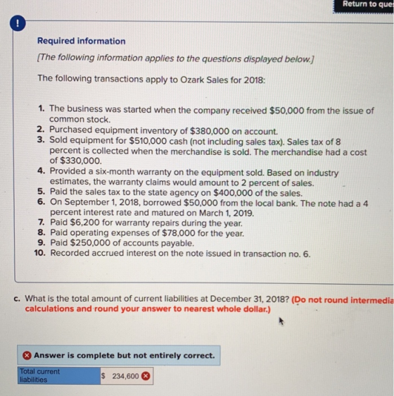 Return to que ! Required information [The following information applies to the questions displayed below.] The following tran