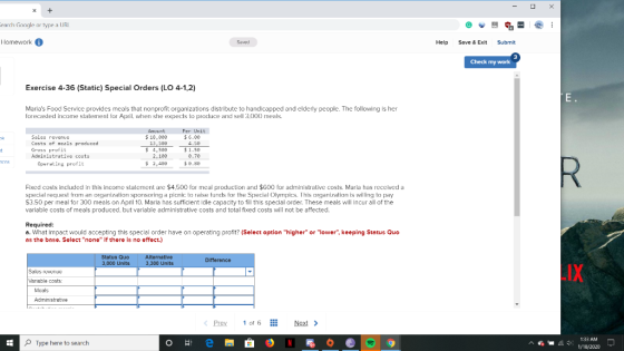 - D x x + Cearch Google or type a URL Homework 0 Sved Help Save & Exit Submit Check my work Exercise 4-36 (Static) Special Or