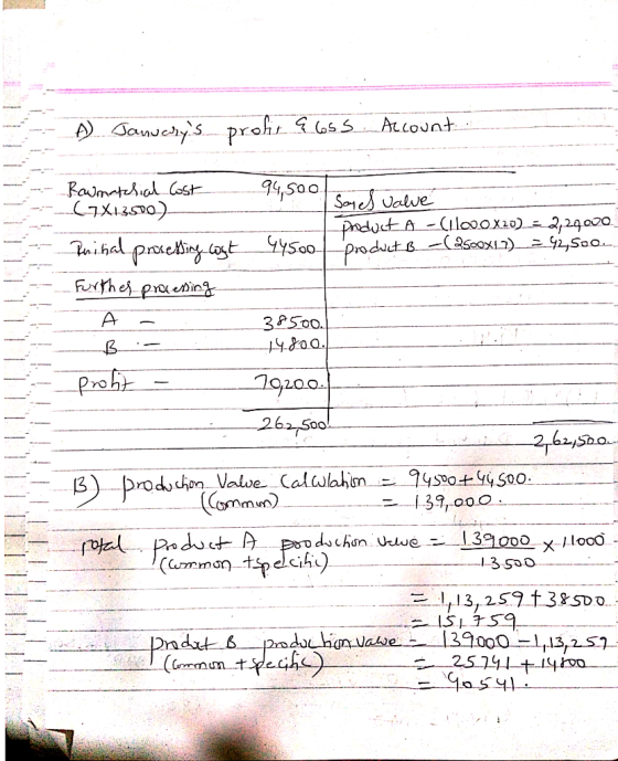 - Januarys profir alss Account prost Raumatchial Cost 94,500 and Wale 47X13500) pnduct A -(Ilocoxib) = 2,29.000 Ruinal prose