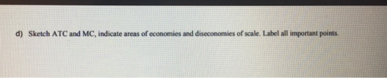 d) Sketch ATC and MC, indicate areas of economies and diseconomies of scale. Label all important points
