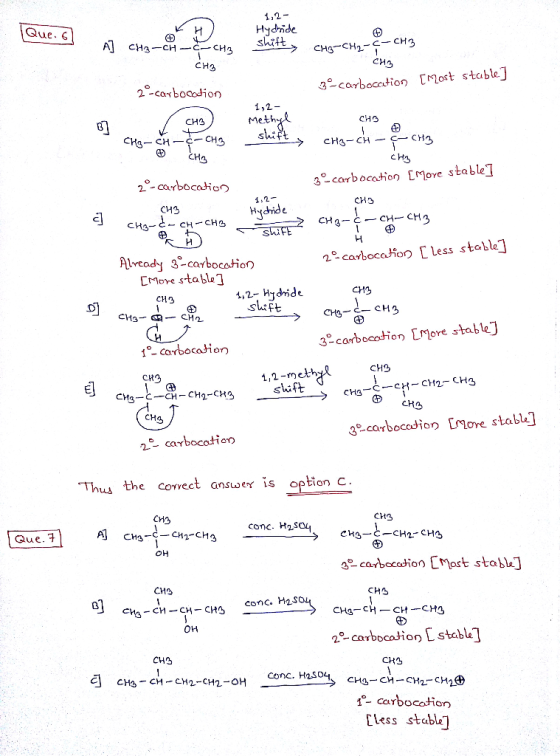 Hydnde shift CH3 CHO 3-carbocation tmost stable] 2-Car bocodion CHA Meth CHO G) とH3 CH 2-carbocoion 39carbocation More stable