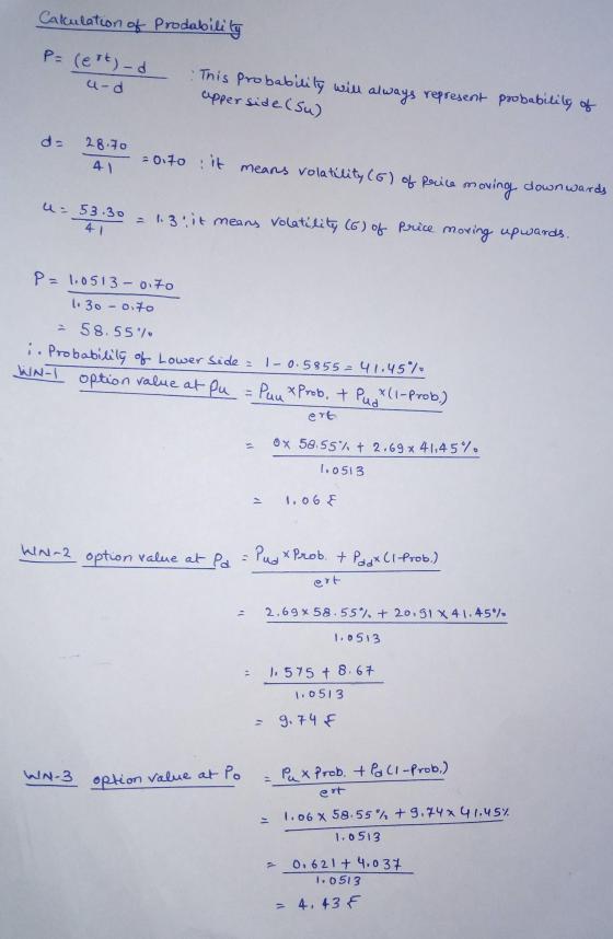 Calculation of prodability P= (ert)-d u-d This probability will always represent probability of apperside (su) d- 28.70 41 =