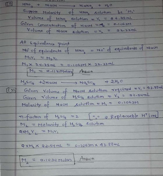 ULUS) HNO3 + NaOH - NaNg +HO Suppose Molarity of HNO solution be M, Volume of HHO solution = v = a 4.79mL. Given Concentrati