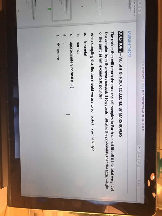 07 samplings for review-SET 1 FOR POSTING.pdf CHLOR, 12 A SAMPLING THEORY QUESTION 7 - WEIGHT OF ROCK COLLECTED BY MARS ROVER