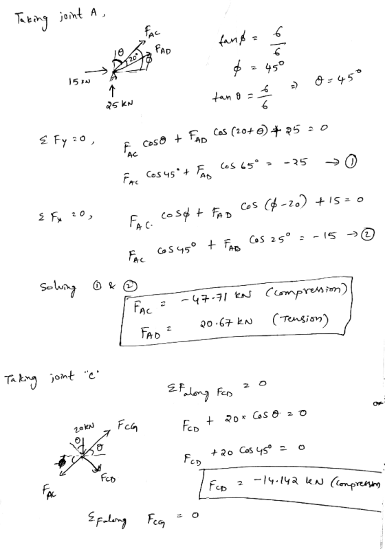 FAD 15 N 45 tan 2 Cas (20+e)5 2 Fy 20 Cas -२5 F Cos 45 F Cos 65° C-20) + 5 = o FCoS 450 + f Cos 25 о* CLmpre n) 47-7KAS FAC (