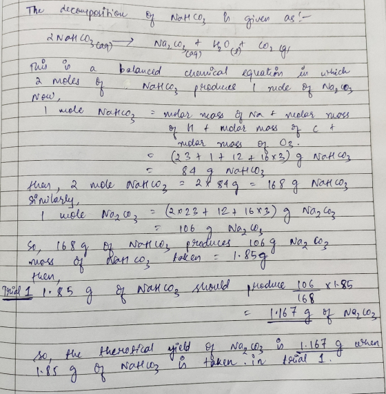 The decomposition of Nape co es given as ? 2 NOHCO3 Eag Na, co, at the test con ugg This is a balanced chanical equation in w