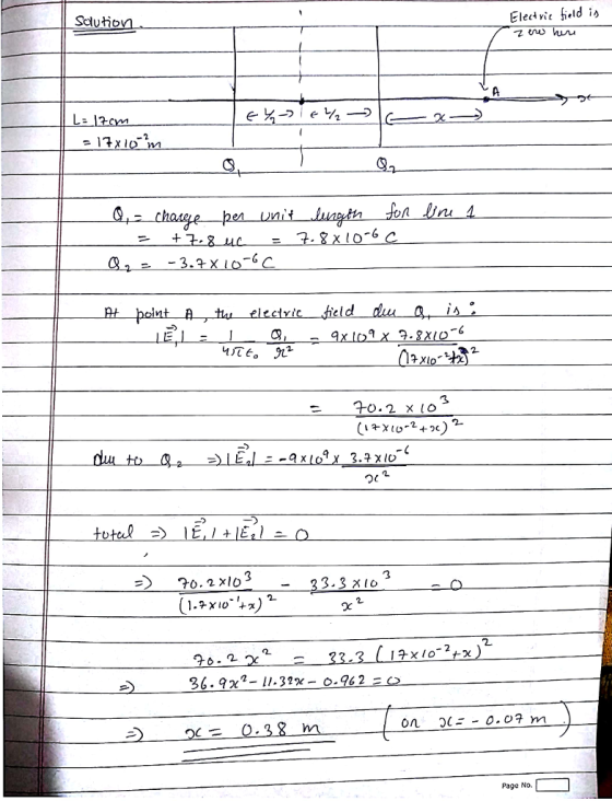 Selution Eledvic held i> -6 At polnt Atu electric field du ais LE,I 30.2 x103 0.2x10 (1.2x10%*) 2 3.3 X1dO 2 Page No.