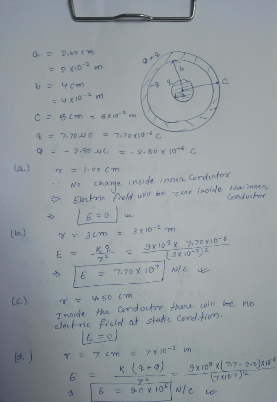 -2 wo chame inside innper Cendustor Electrica,eld wi be zeno inoide twinnn Condvtor lb -2 3X1032 Tnside the Condoutor thone oin loe no electre ficladl at stotic Comditiom