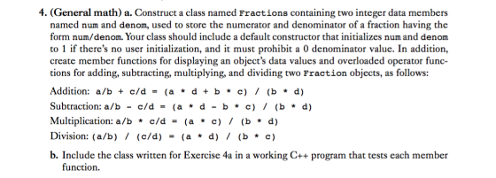Construct a class named Fractions containing two i