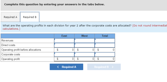 Complete this question by entering your answers in the tabs below. Required A Required B What are the operating profits in ea
