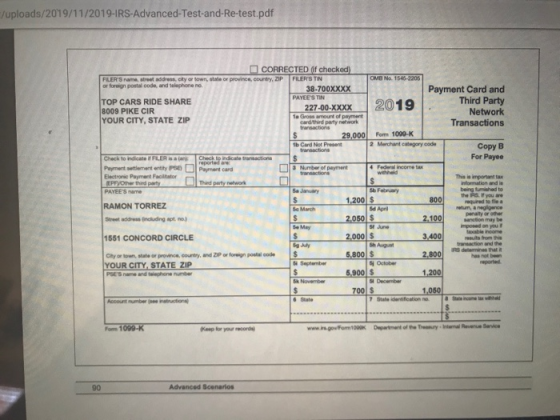 /uploads/2019/11/2019-IRS-Advanced-Test-and-Re-test.pdf 2019 CORRECTED (f checked) FILER S name, street address, city or town