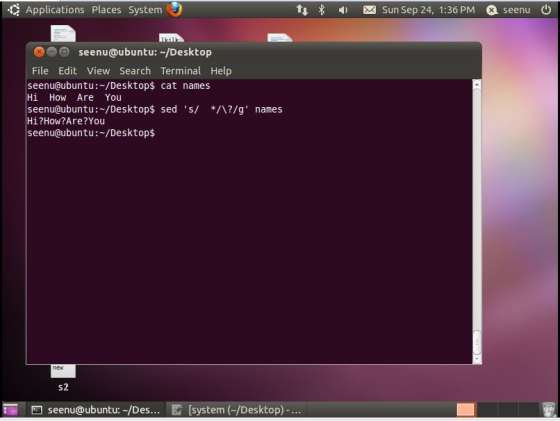 Applications Places System ti Sun Sep 24, 1:36 PM seenu seenu@ubuntu: /Desktop File Edit View Search Terminal Help seenu@ubun