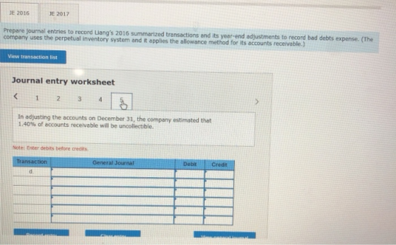 DE 2016 JE 2017 Prepare journal entries to record Langs 2016 summarized transactions and its year-end adjustments to record