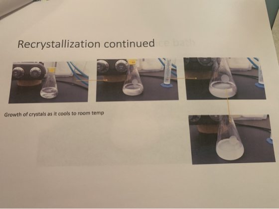 Recrystallization continued Growth of crystals as it cools to room temp