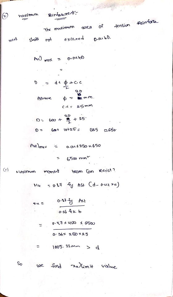 ( Haxinn Maximum pintarement: feinforcement: tension Reinforce The maximum area of not excceed DoubD. ment shall Ast) max = d