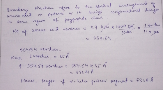 Secondary structure refers to the spatial arrangement of amino acid in proteens ie it brengs confirmational changes, in some