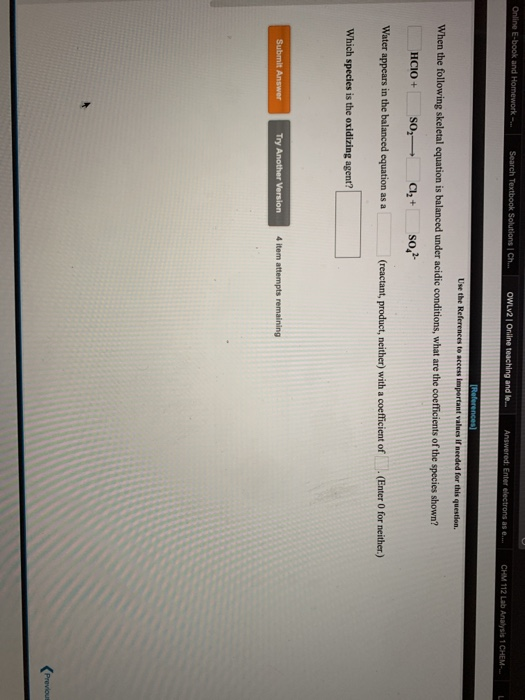 Online E-book and Homework --- Search Textbook Solutions Ch... OWLV2 Online teaching and le... Answered: Enter electrons as e
