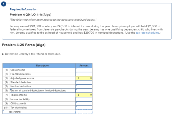 Required information Problem 4-29 (LO 4-1) (Algo) [The following information applies to the questions displayed below.) Jerem