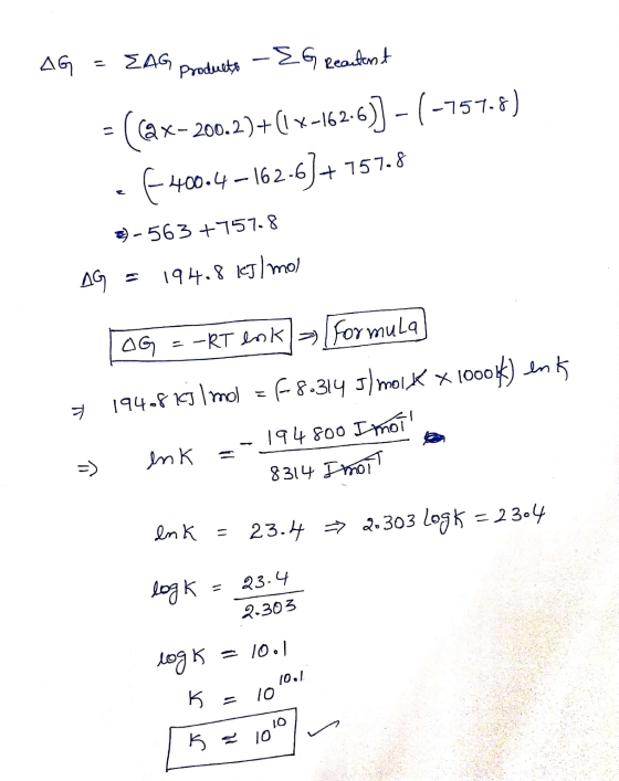AG LAG Products -EG Reactant (@x-200.2)+(1 X-162.6 6)] - (-757-8) [400.4 – 162-6)+ 757.8 3-563+757.8 AG 194.8 kJ/mol عن --RT