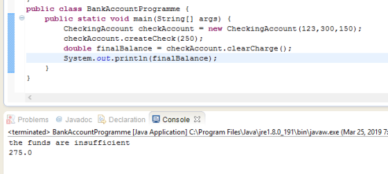 public class BankAccountProgramme ublic static void main(String[] args) CheckingAccount checkAccount = new CheckingAccount (1