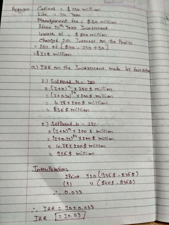 Angwen Capital $250 million Life 14 Year Management fee: $ 50 million After 14th Year Investment Woulth of $ 840 million Char