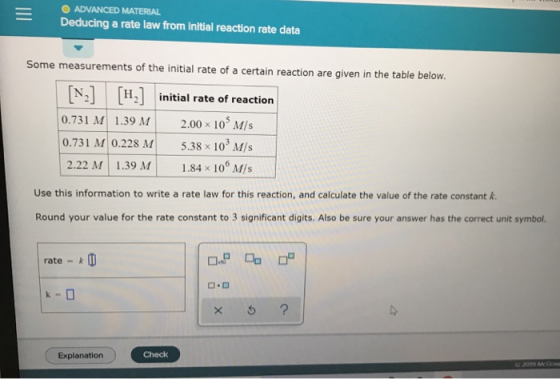 O ADVANCED MATERIAL Deducing a rate law from initial reaction rate data Some measurements of the initial rate of a certain re
