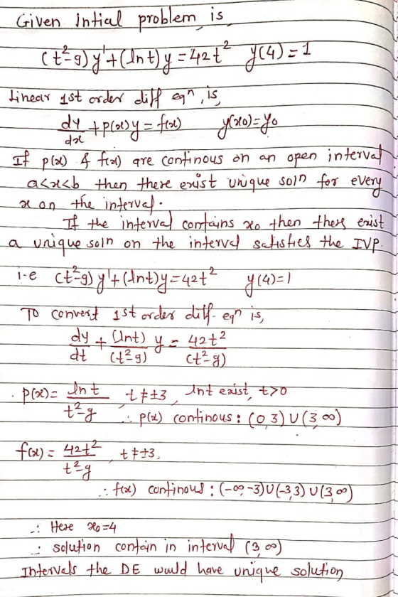 #plesy= fere) dal Given intial problem (ty#(Int) y = 427 764)=1 Linear ast order diff egn, is dy y(0) - Yo If play & fron) a