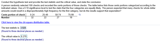 Conduct the hypothesis test and provide the test statistic and the critical value, and state the conclusion. A person randoml
