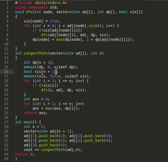 1 #include <bits/stdc++.h> using namespace std; void dfs(int node, vector int> adj[], int dp[], bool vis[]) { vis(node] = tru