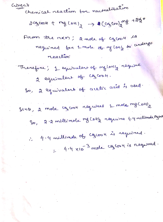 Crivens Chemical reaction for neutralisation 2 cuycoon t ng conna → & Cevis coolto from the rexo; a mole of cuzcool is requir