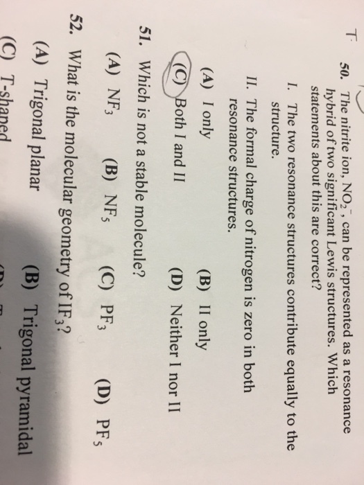 50. The nitrite ion, NO can be represented as a re